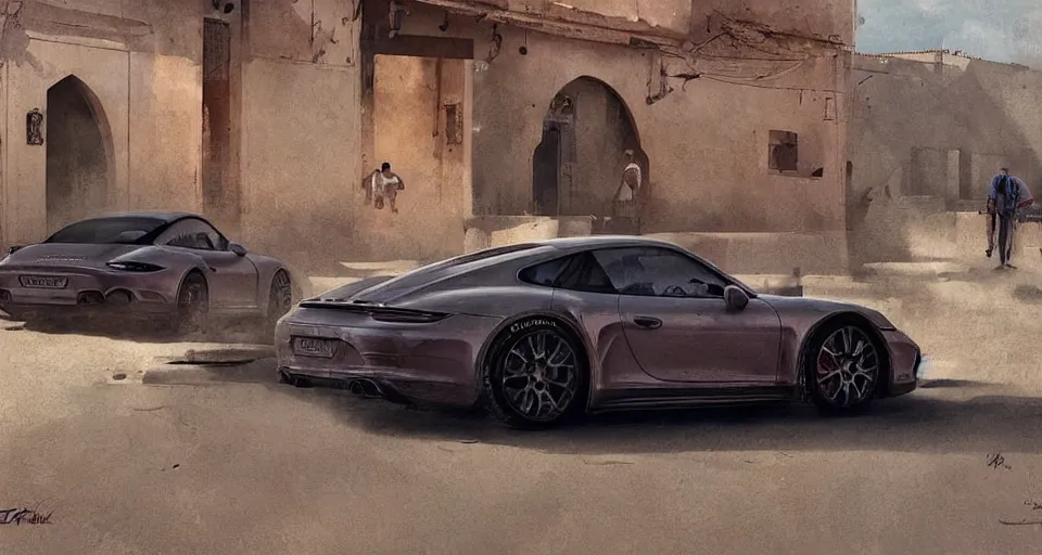 Image similar to Porsche in marrakech, digital art,ultra realistic,ultra detailed,art by greg rutkowski