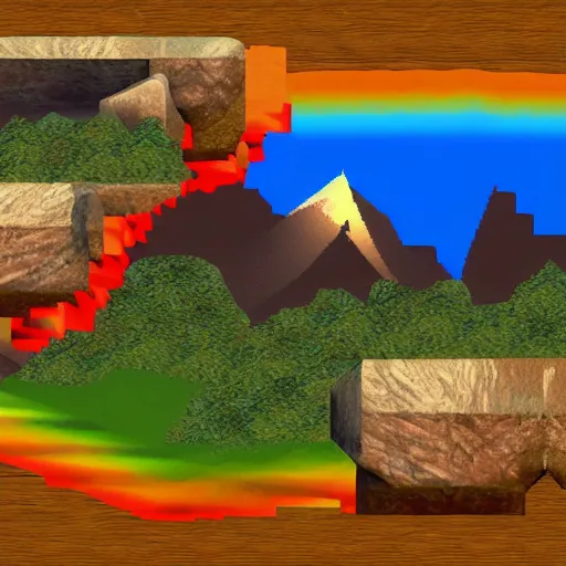 Prompt: mountains, n64 graphics