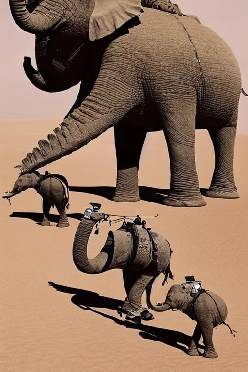Image similar to 🐋 as 🐘 as 🤖 as 👽 as 🐳, desert, photography by kim jung gi,