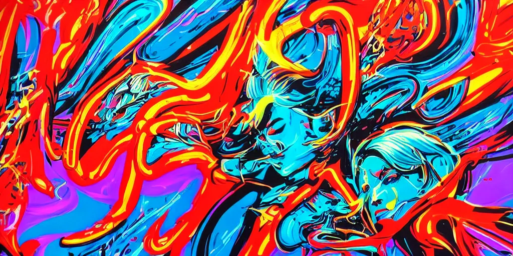 Image similar to Tristan Eaton's wallpaper, Fluid electricity, Neon art