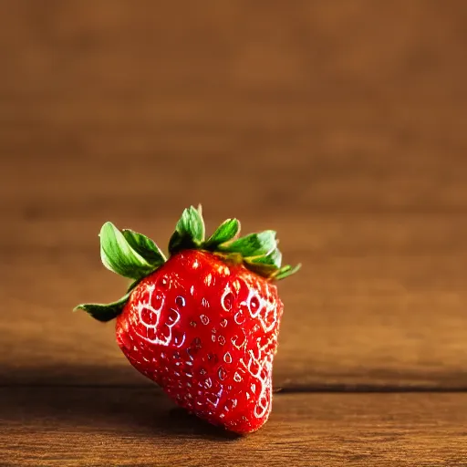 Image similar to high quality presentation photo of a strawberry painted in gold, photography 4k, f1.8 anamorphic, bokeh, 4k, Canon, Nikon