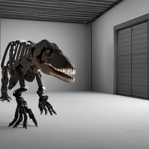Prompt: a robot t-rex in a garage, octane render, 3D, 8k, Extremely detailed, accurate