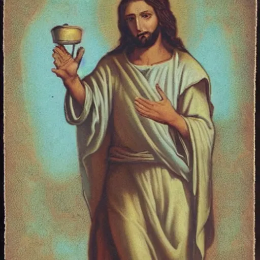 Image similar to Jesus holding a kilo of cocain