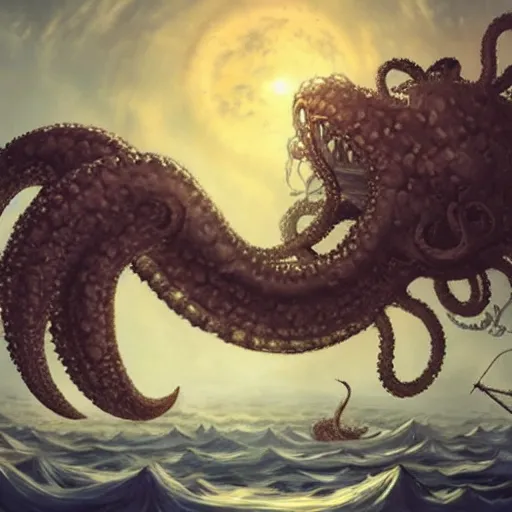 Prompt: a giant kraken is eating the world, trending on art station