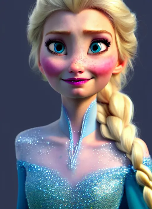 Image similar to Elsa from Frozen, au naturel, hyper detailed, digital art, trending in artstation, cinematic lighting, studio quality, smooth render, unreal engine 5 rendered, octane rendered, art style by klimt and nixeu and ian sprigger and wlop and krenz cushart