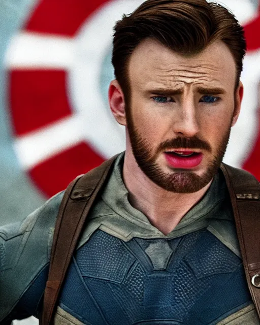 Prompt: original screen test of chris evans uk as captain america footage leaks from the movie captain america : the first avenger. photographic, photography