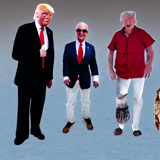 Prompt: photo of evil Joe Biden attending burning man with ecofeminist Donald Trump and a catboy Nick Land, photorealism, extremely detailed, soft lightning, playa, HD