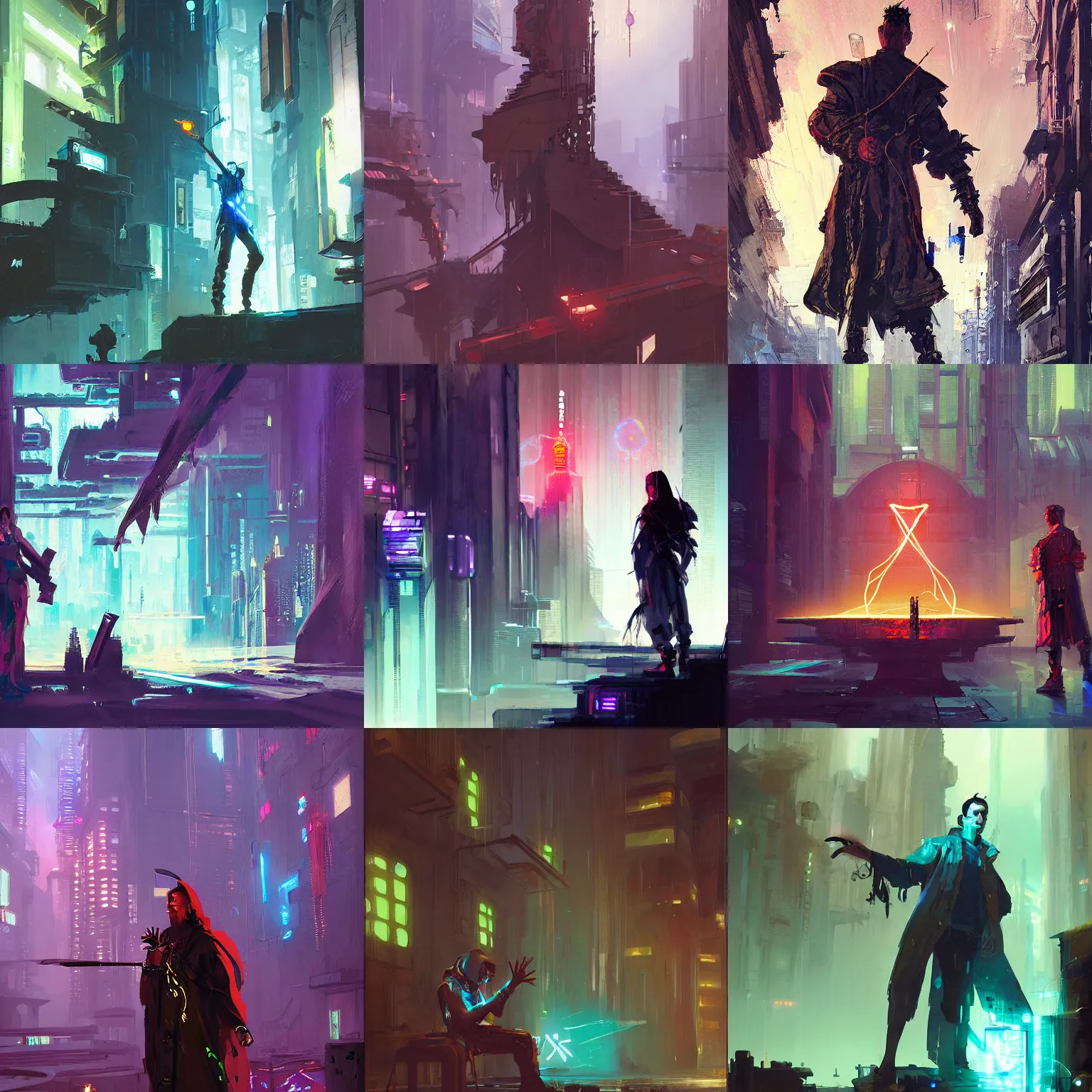 Prompt: cyberpunk mage casting a spell, by theo prins