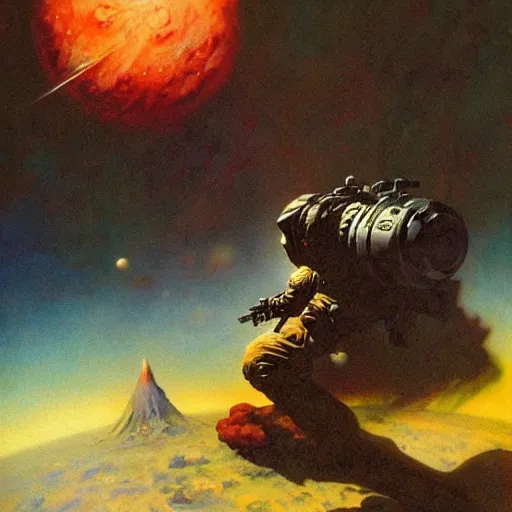 Prompt: Liminal space in outer space by Frank Frazetta