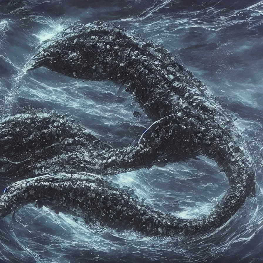 Prompt: a deep sea leviathan in dark water, high definition, national geographic, terrifying, 8k, trending on artstation