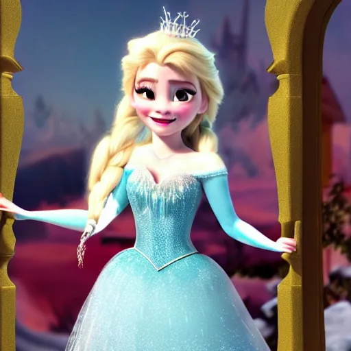 Image similar to belle delphine as elsa in live action disney frozen, 8k resolution, full HD, cinematic lighting, award winning, anatomically correct