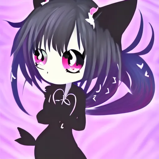 Image similar to cute, full body, female, anime style, a salem black cat girl with fairy wings, large eyes, beautiful lighting, sharp focus, simple background, creative