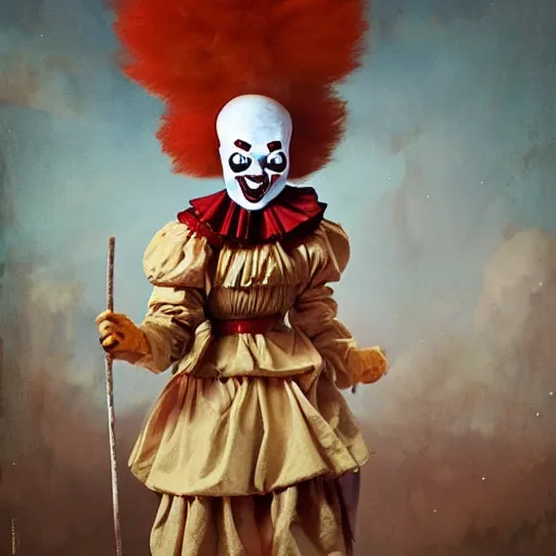 Image similar to pennywise as pulcinella, by esao andrews, by james jean, humorous illustration, hyperrealistic, big depth of field, warm colors, night scenery, low light, 3 d octane render, 4 k, conceptart, hyperdetailed, hyperrealistic, trending on artstation