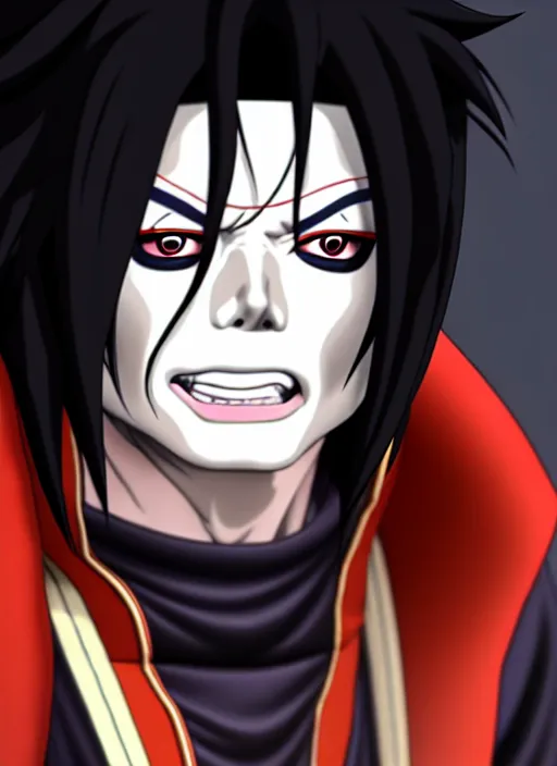 Prompt: portrait of michael jackson as madara uchiha from naruto series, au naturel, hyper detailed, digital art, trending in artstation, cinematic lighting, studio quality, smooth render, unreal engine 5 rendered, octane rendered, art style by klimt and nixeu and ian sprigger and wlop and krenz cushart and masashi kishimoto