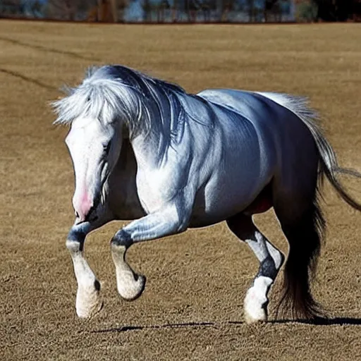 Image similar to a beautiful white realistic horse with feet like human realistic hands