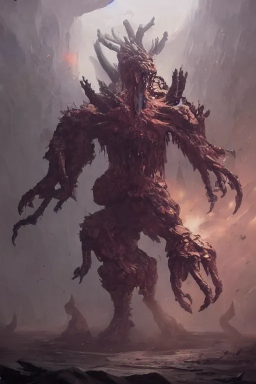 Image similar to a monster with many arms, hand instead of a face, fantasy boss battle, character art by Greg Rutkowski