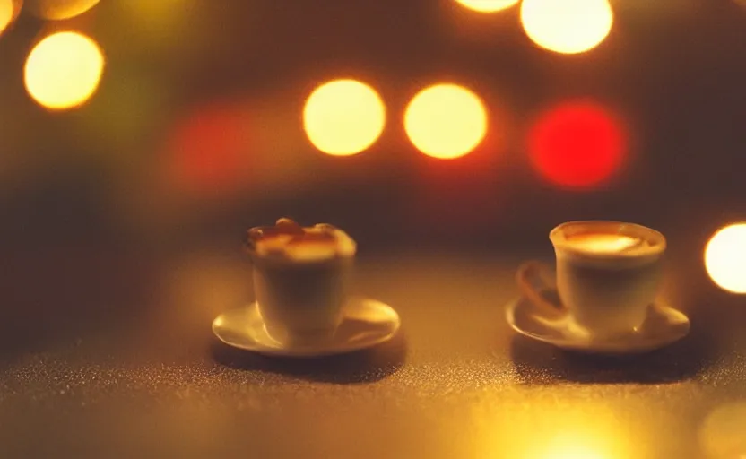 Image similar to mini cafe diorama macro photography, [ [ bokeh lights ] ], ambient, atmospheric photograph