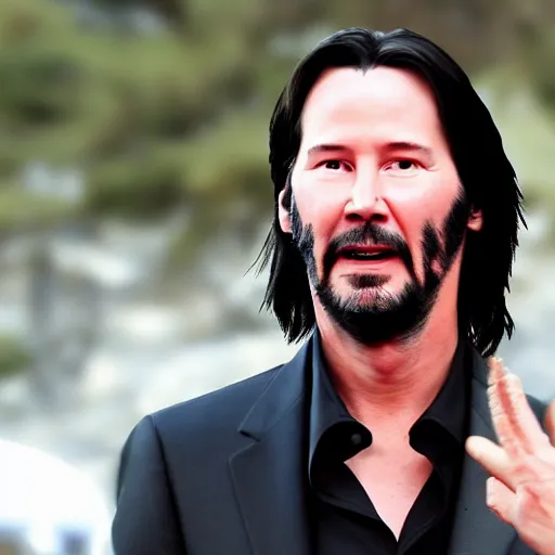 Image similar to Keanu Reeves in a Wolverine mask