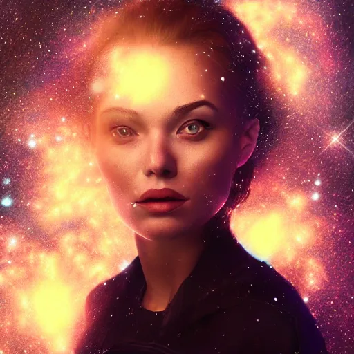 Prompt: woman portrait made out of galaxies, highly detailed, beautiful, realistic, epic comic book art, improbable, octane render