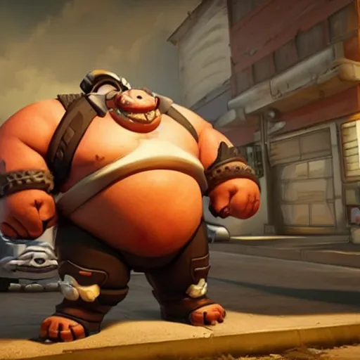 Image similar to Roadhog from overwatch, movie still