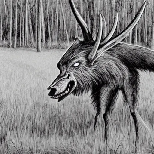 Prompt: trail cam footage of a wendigo, horror, hyper realistic, photorealistic, highly detailed