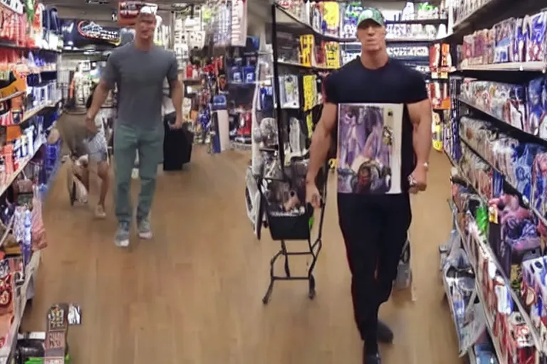 Image similar to cctv footage of john cena in a store