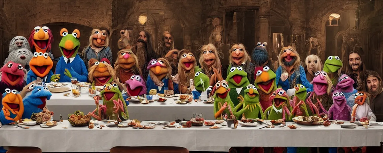 Image similar to the last supper with muppets