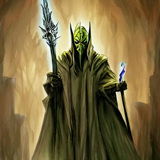 Prompt: gandalf as spawn, painting