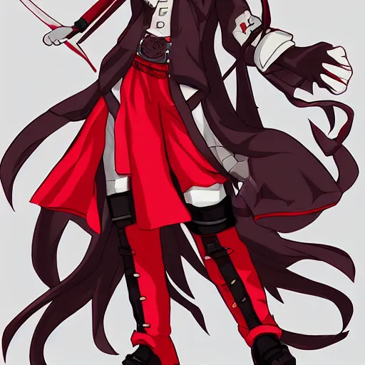Prompt: Houshou Marine. Hololive character. Anime girl, 宝鐘マリン. Red pirate outfit and black pirate tricorn. brickred outfit colorscheme. Full body anime. Her name is Houshou Marine. Anime cute face