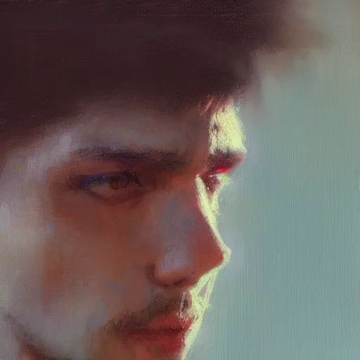 Prompt: A handsome, cute emo guy, close-up portrait by Gaston Bussiere, Craig Mullins, trending on artstation, artstationHD, artstationHQ, artstation digital artwork