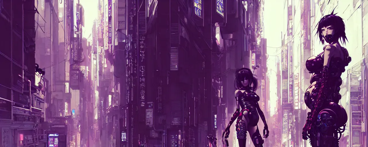 Image similar to hyper - realistic cyberpunk portrait of beautiful! anime woman standing on tokyo street, extreme detail, alluring, in style of yoji shinkawa, pan ren wei, col price, atey ghailan, by greg rutkowski, by greg tocchini, by james gilleard, by joe fenton, by kaethe butcher, grunge aesthetic