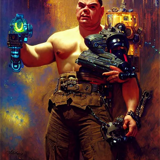 Image similar to portrait of a male cyber bulldog holding a laser gun. shadowrun furaffiniy cyberpunk fantasy highly detailed painting by gaston bussiere craig mullins jc leyendecker gustav klimt artgerm greg rutkowski john berkey, bergey, craig mullins, ruan jia, raymond swanland, jeremy mann, tom lovell, alex malveda