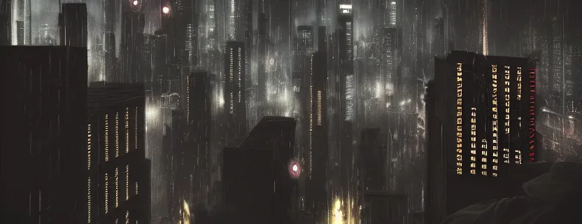 Image similar to moody shot of the man standing on the roof, looking diem at impressive cyberpunk city at night during great storm, nightscape, futuristic architecture, realistic photo, neons, blade runner, akira style, cinematic lighting, cinematic angles, rules of third
