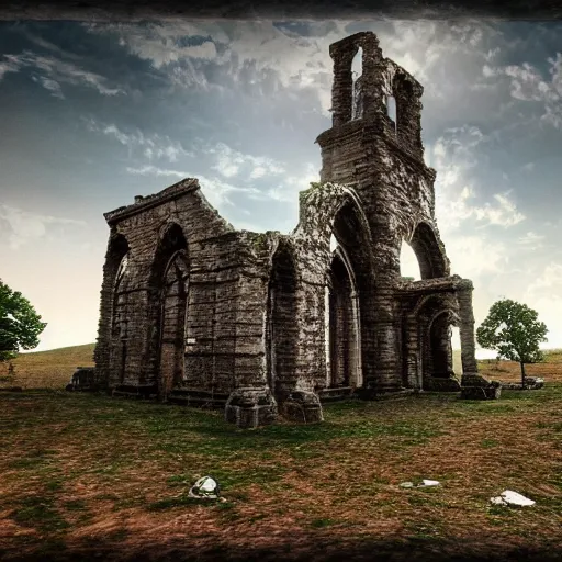 Prompt: Ancient Church ruins, digital art, 4k, trending on artstation