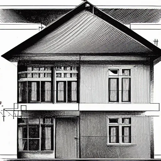 Prompt: blueprint of a small house architecture textbook illustration