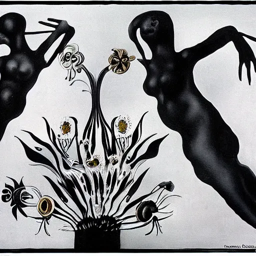 Image similar to black flowes by salvador dali