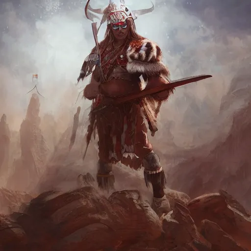 Image similar to a cheyenne warrior who is three hundred years old and realizes death is near, by yuumei, bayard wu, wlop, tim white, ross tran, photorealistic, 4 k