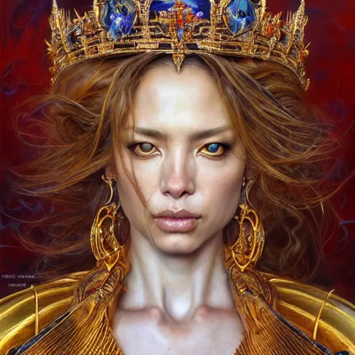 Image similar to highly detailed portrait of a majestic lioness queen in the form of a beautiful woman. d & d. art by donato giancola, ayami kojima, ruan jia, martin schoeller. trending on artstation, intricate details, energetic composition, golden ratio, concept art, illustration, elegant art, global illuminaition