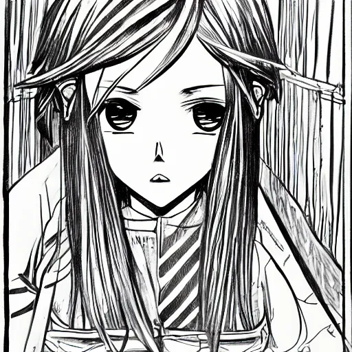 Prompt: manga style, black and white, intricate line art, portrait of a girl talking to comrade, shoulder eyes, soldier clothing, short hair, hair down, symmetrical facial features, round face, draw on paper, detailed drawing, by ito junji