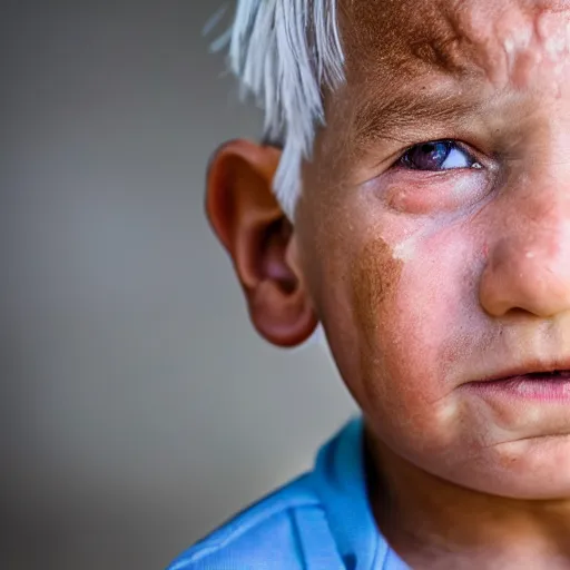 Image similar to portrait of a kid with old wrinkly skin and gray hair