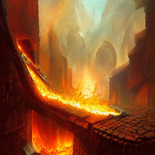 Image similar to the ground opening up to reveal flames in a chasm by Marc Simonetti