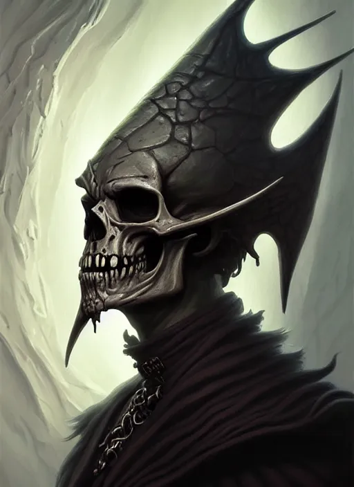 Image similar to a _ fantasy _ style _ portrait _ painting _ of skull head lich, dnd, wicked, oil _ painting _ unreal _ 5 _ daz. _ rpg _ portrait _ extremely _ detailed _ artgerm _ greg _ rutkowski _ greg