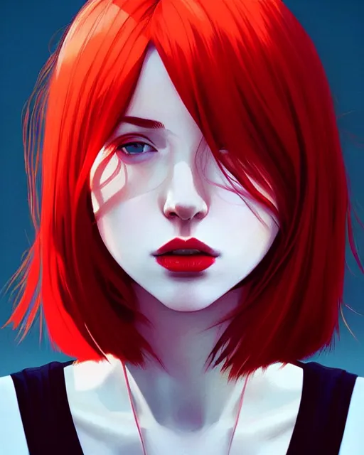 Prompt: a detailed portrait of an attractive!!!! woman with red hair and freckles by ilya kuvshinov, digital art, dramatic lighting, dramatic angle