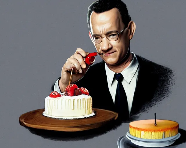 Image similar to tom hanks as forrest gump eating a cake in hogwarts, digital art, highly detailed, artstation, award winning, in the style of David Villegas