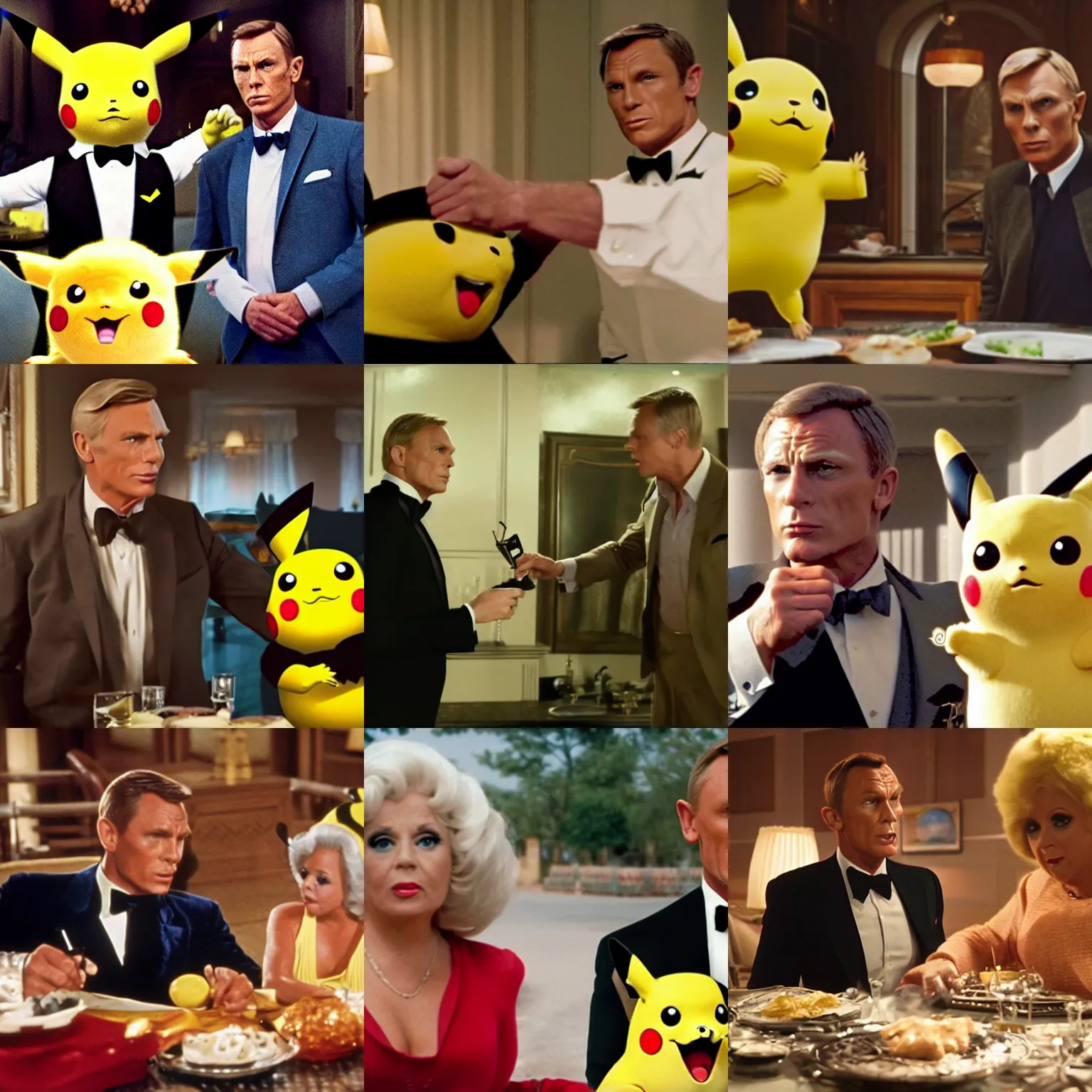 Prompt: a still from the movie with James Bond (starring Adam West) and Pikachu (starring Paula Deen), award-winning cinematography, 4k, HD