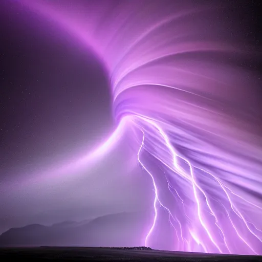 Prompt: amazing photo of a purple tornado in the shape of a tornado by marc adamus, digital art, beautiful dramatic lighting