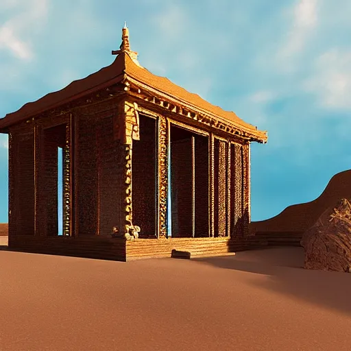 Prompt: hyperrealistic temple in the desert