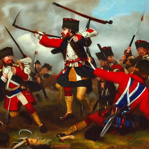 Image similar to Jacobite scottish soldiers charging at british redcoats detailed oil painting