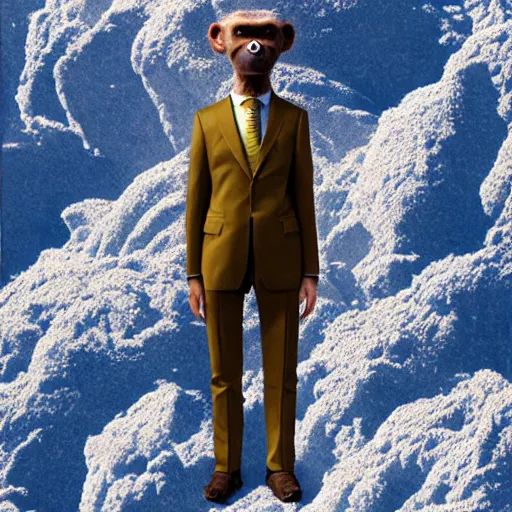 Image similar to Monkey in a suit landscape by Casey Weldon, Maciej Kuciara,8k ultra high definition, upscaled, perfect composition , golden ratio, image credit nasa nat geo