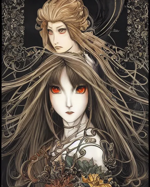 Image similar to otoyomegatari, baroque style, elegant, beautiful, mesmerizing, concept art, fancy clothing, highly detailed, artstation, behance, deviantart, inspired by innocent manga, inspired by castlevania concept art, trending, ayami kojima, shinichi sakamoto, kaoru mori